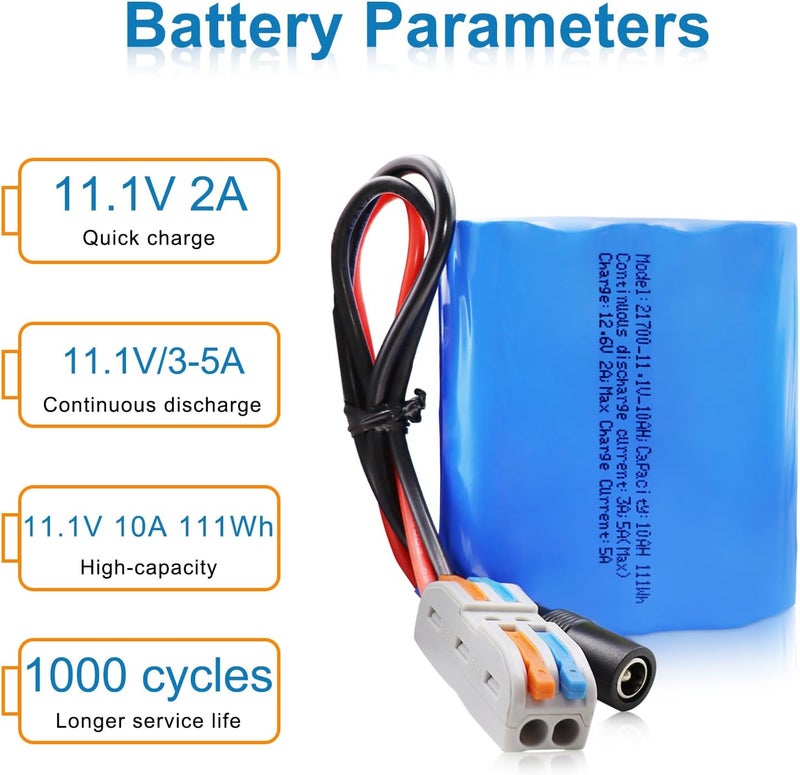 KBT KEEP BETTER TECH KBT 12V 10000mAh Rechargeable Li-ion Battery, Bare Leads Wire Replacement Battery Pack with 12V Charger Compatible for 12Volt Devices RC Car, RC Boat, Robot, DIY, LED Light Kit - Image 2